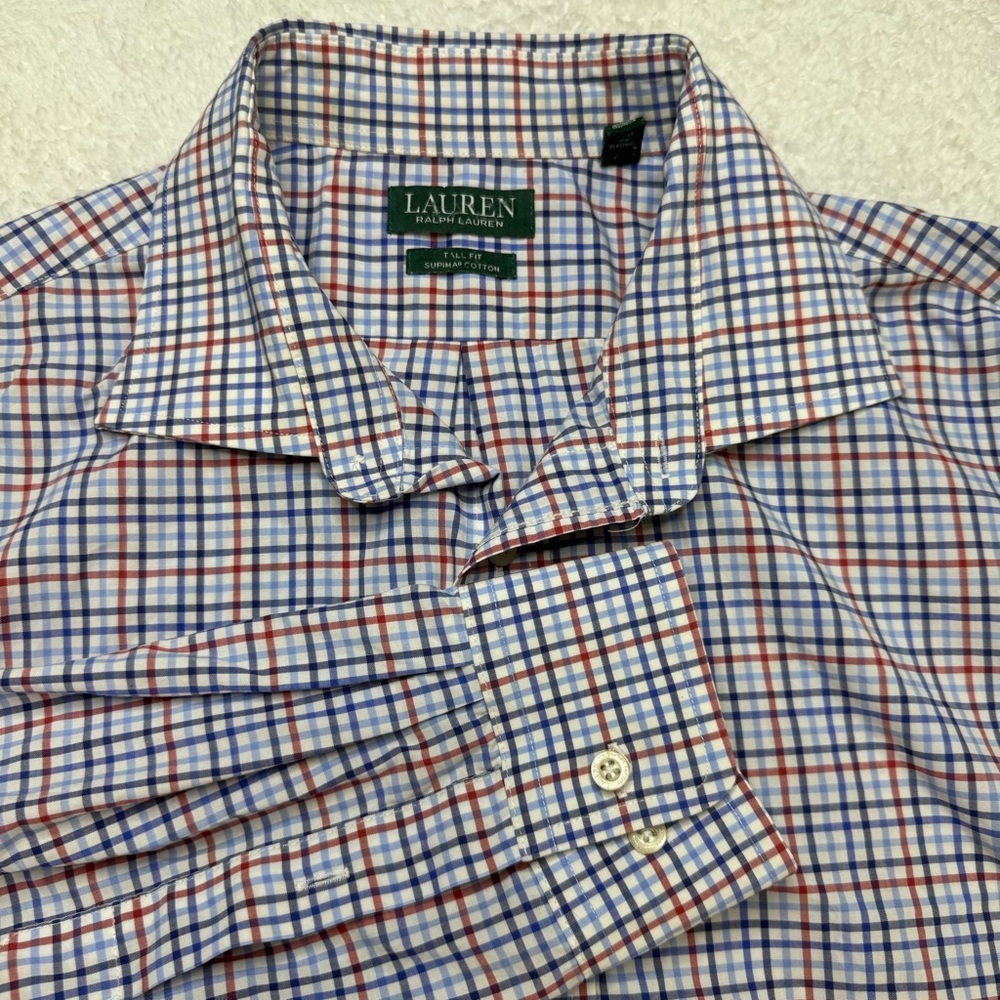 Lauren Ralph Lauren Men's 2XLT  18, 38/39 Blue Orange Plaid Check‎ Button Shirt